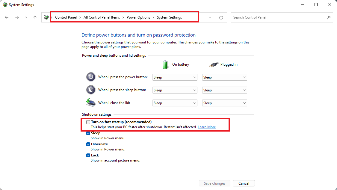 Disabling Fast Startup in Windows