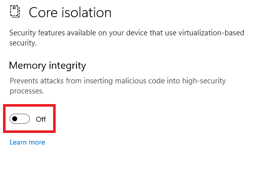 Disabling Memory Integrity