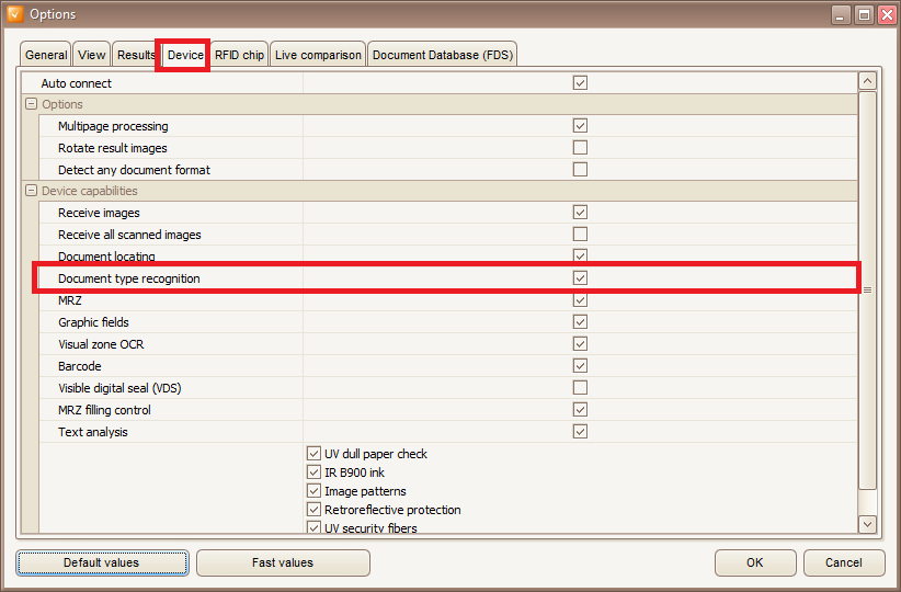 Screenshot: Enabling Document Type Recognition
