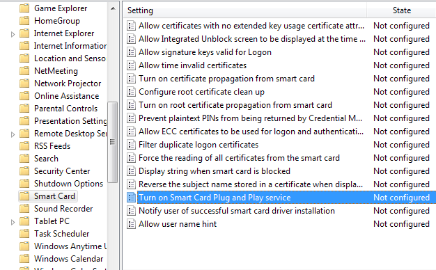 Turn on Smart Card Plug and Play service 1